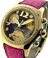 Bubble Chronograph in Yellow Gold with Diamond Bezel on Pink Leather Strap with Black Dial
