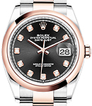 Datejust 36mm in Steel with Rose Gold Smooth Bezel on Oyster Bracelet with Black Diamond Dial