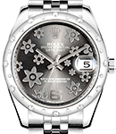 Datejust 31mm in Steel with Scattered Diamond Bezel on Jubilee Bracelet with Rhodium Floral Dial
