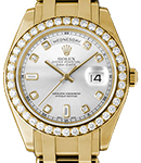 Masterpiece Day Date in Yellow Gold with Diamond Bezel on Pearlmaster Bracelet with Silver Diamond Dial