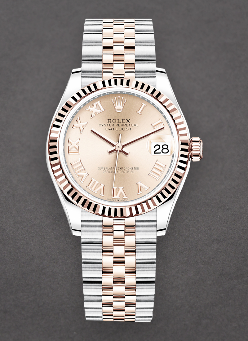 Pre-Owned Rolex Mid Size 31mm Datejust in Steel with Rose Gold Fluted Bezel