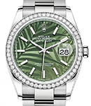 Datejust 36mm in Steel with Diamond Bezel on Steel Oyster Bracelet with Green Palm Motif Stick Dial