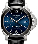 PAM 1279- Luminor 1950 GMT Automatic in Titanium with Black Bezel on Black Crocodile Leather Strap with Blue Dial