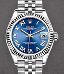 Mid Size 31mm Datejust in Steel with Fluted Bezel on Steel Jubilee Bracelet with Blue Roman Dial