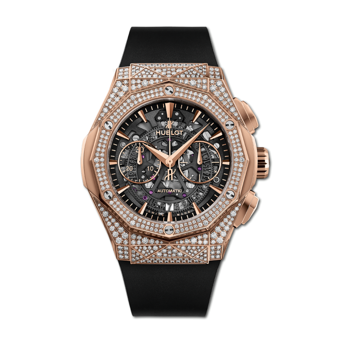 Orlinski Classic Fusion Aerofusion in King Gold with Diamond Bezel and Lugs on Black Rubber Strap with Skeleton Dial