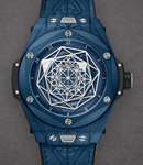 Big Bang Sang Bleu in Blue Ceramic with Black Composite Bezel on Blue Rubber and Schedoni Leather Strap with Mat and Satin Blue Dial