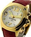 Bubble Chronograph in Yellow Gold on Red Leather Strap with White Dial