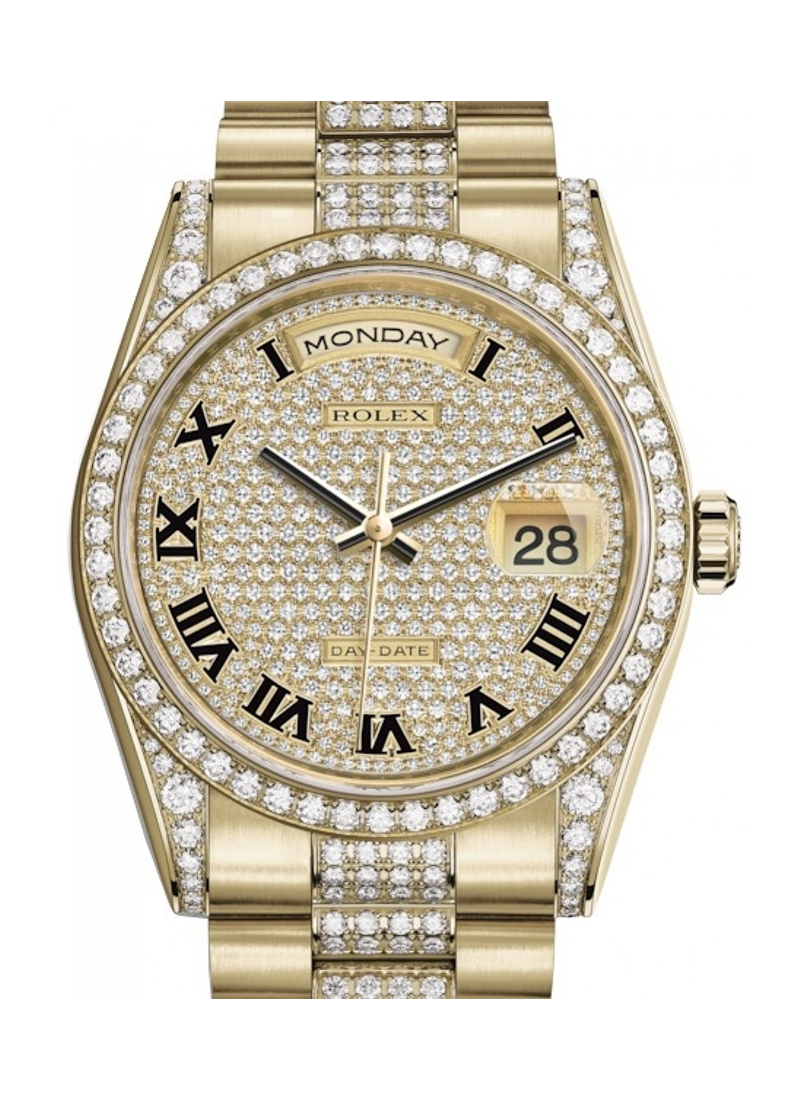 Pre-Owned Rolex Day-Date 36mm President in Yellow Gold with Diamond Bezel & Lugs