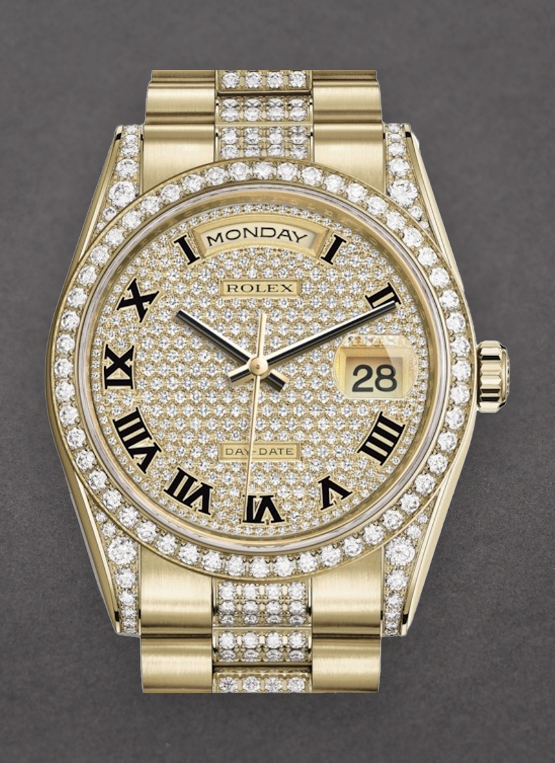 Pre-Owned Rolex Day-Date 36mm President in Yellow Gold with Diamond Bezel & Lugs