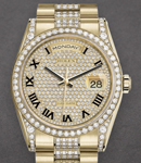 Day-Date 36mm President in Yellow Gold with Diamond Bezel & Lugs on President Diamond Bracelet with Pave Diamond Roman Dial