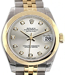 Midsize 31mm Datejust in Steel with Yellow Gold Smooth Bezel on Jubilee Bracelet with Silver Diamond Dial