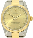 Mid Size 31mm Date in Steel with Yellow Gold Smooth Bezel on Jubilee Bracelet with Champagne Stick Dial