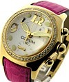 Bubble Chronograph in Yellow Gold with Diamond Bezel on Pink Leather Strap with White Dial