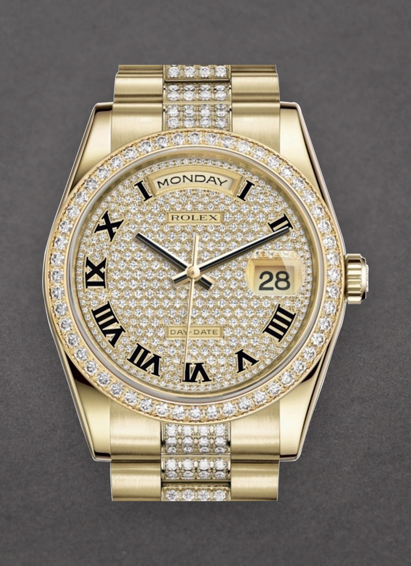 Pre-Owned Rolex Day Date 36mm President in Yellow Gold with Diamond Bezel