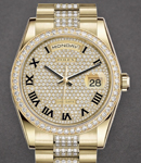 Day Date 36mm President in Yellow Gold with Diamond Bezel on President Bracelet with Pave Diamond Dial - Roman Markers