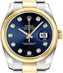 Lady 26mm Datejust in Steel with Yellow Gold Domed Bezel on Oyster Bracelet with Blue Diamond Dial