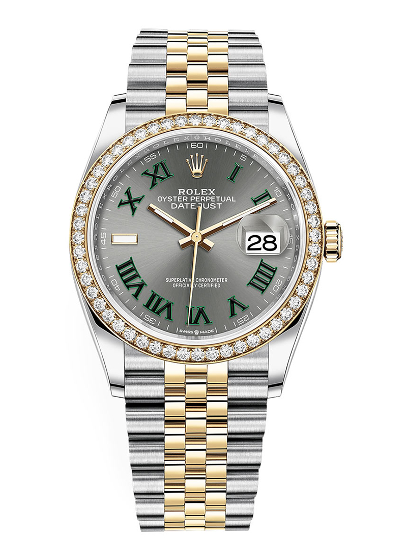 Pre-Owned Rolex Datejust 36mm in Steel with Yellow Gold Diamond Bezel