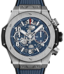 Big Bang Unico 42mm in Titanium on Blue Rubber Strap with Blue Skeleton Dial