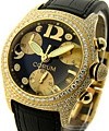 Bubble Chronograph in Yellow Gold with Diamond Bezel on Black Leather Strap with Black Dial