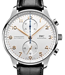 Portugieser Chronograph 41mm in Steel on Strap with Silver Dial - Rose Gold Arabic Markers