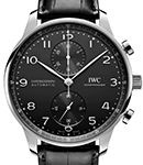 Portugieser Chronograph 41mm in Steel on Strap with Black Arabic Dial