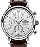 Portofino Chronograph 42mm in Steel on Brown Alligator Leather Strap with Silver Dial