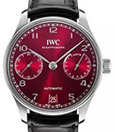 Portuguese 7 Day Automatic in Steel on Black Alligator Leather Strap with Burgundy Dial