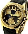 Bubble Chronograph in Yellow Gold with Diamond Bezel on Black Leather Strap with Black Dial 