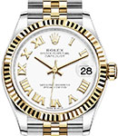 Mid Size Datejust 31mm in Steel with Yellow Gold Fluted Bezel on Jubilee Bracelet with White Roman Dial