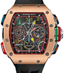 Rm65-01 Split-seconds Chronograph in Rose Gold on Black Rubber Strap with Skeleton Dial