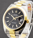 Datejust II 41mm in Steel with Yellow Gold Smooth Bezel on Oyster Bracelet with Black Stick Dial