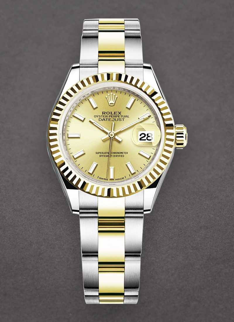 Pre-Owned Rolex 2-Tone Datejust Ladies 28mm with Yellow Gold Fluted Bezel