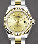 2-Tone Datejust Ladies 28mm with Yellow Gold Fluted Bezel on Oyster Bracelet with Champagne Index Dial