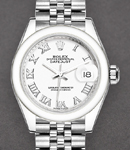 Datejust Ladies 26mm in Steel with Smooth Bezel on Jubilee Bracelet with White Roman Dial