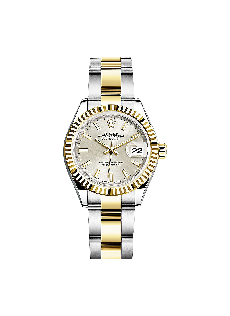 Pre-Owned Rolex Datejust Ladies 28mm with Yellow Gold Fluted Bezel