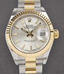 Datejust 28mm in Steel with Yellow Gold Fluted Bezel on Steel and Yellow Gold Oyster Bracelet with Silver Stick Dial