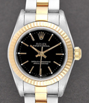 2-Tone Oyster Perpetual No Date Lady's on Oyster Bracelet with Black Stick Dial