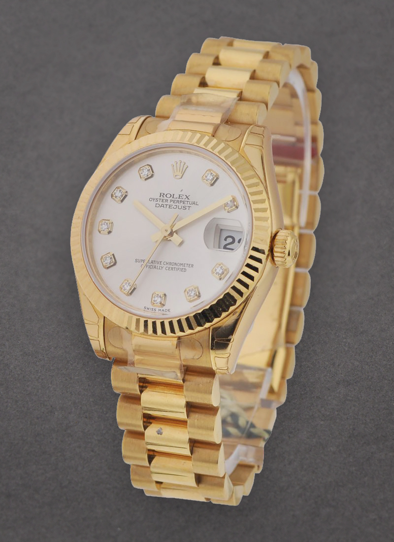 Pre-Owned Rolex Midsize 31mm President in Yellow Gold with Fluted Bezel