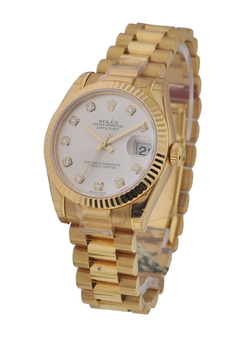 Pre-Owned Rolex Midsize 31mm President in Yellow Gold with Fluted Bezel