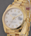 Midsize 31mm President in Yellow Gold with Fluted Bezel on President Bracelet with Silver Diamond Dial