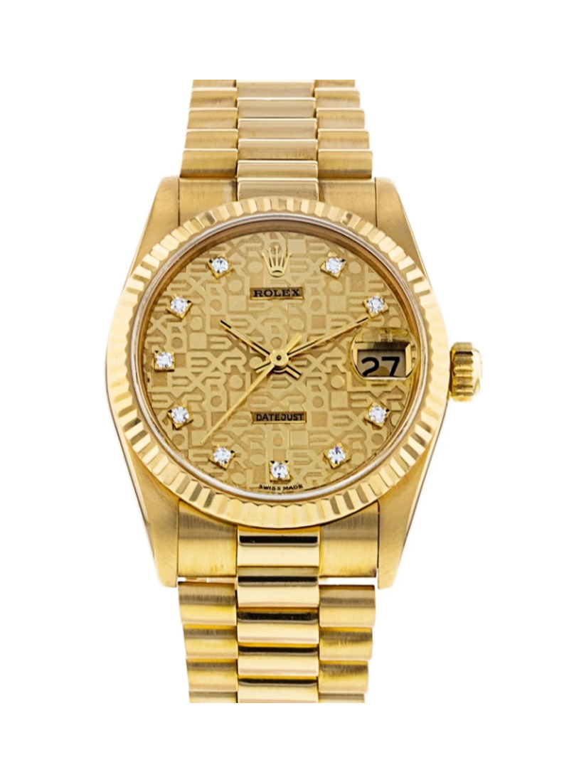 Pre-Owned Rolex Midsize President  31mm in Yellow Gold with Fluted Bezel