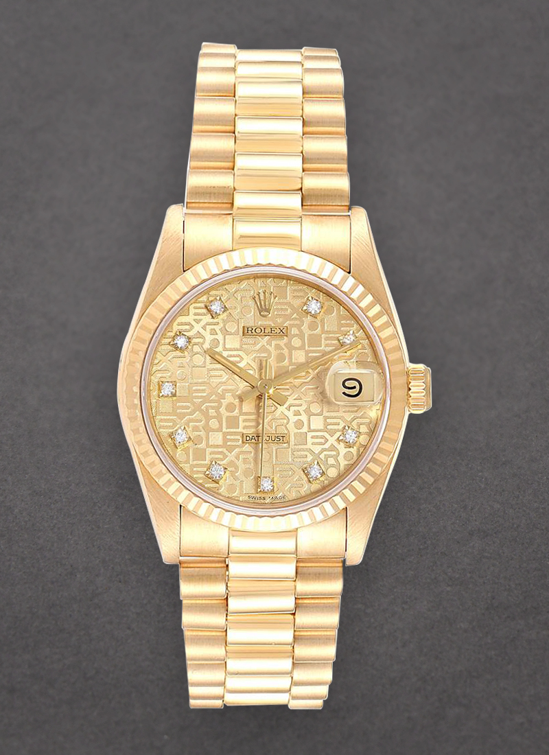 Pre-Owned Rolex Midsize President  31mm in Yellow Gold with Fluted Bezel