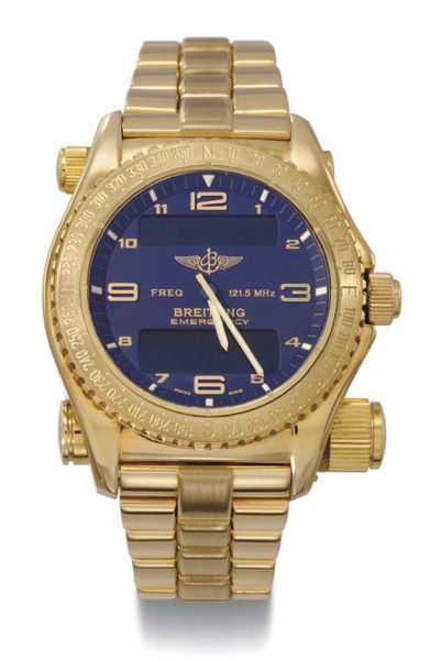 Emergency GMT Men's Quartz in Yellow Gold On Yellow Gold Bracelet with Blue Dial