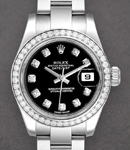 Datejust 26mm in Steel with Diamond Bezel on Oyster Bracelet with Black Diamond Dial