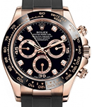 Daytona Chronograph 40mm in Rose Gold with Ceramic Bezel on Rubber Strap with Black Diamond Dial
