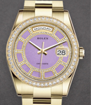 Day-Date President 36mm with Yellow Gold with Diamond Bezel on Oyster Bracelet with Lavender Jade Carousel Diamond Dial