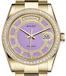 Day-Date President 36mm with Yellow Gold with Diamond Bezel on Oyster Bracelet with Lavender Jade Carousel Diamond Dial