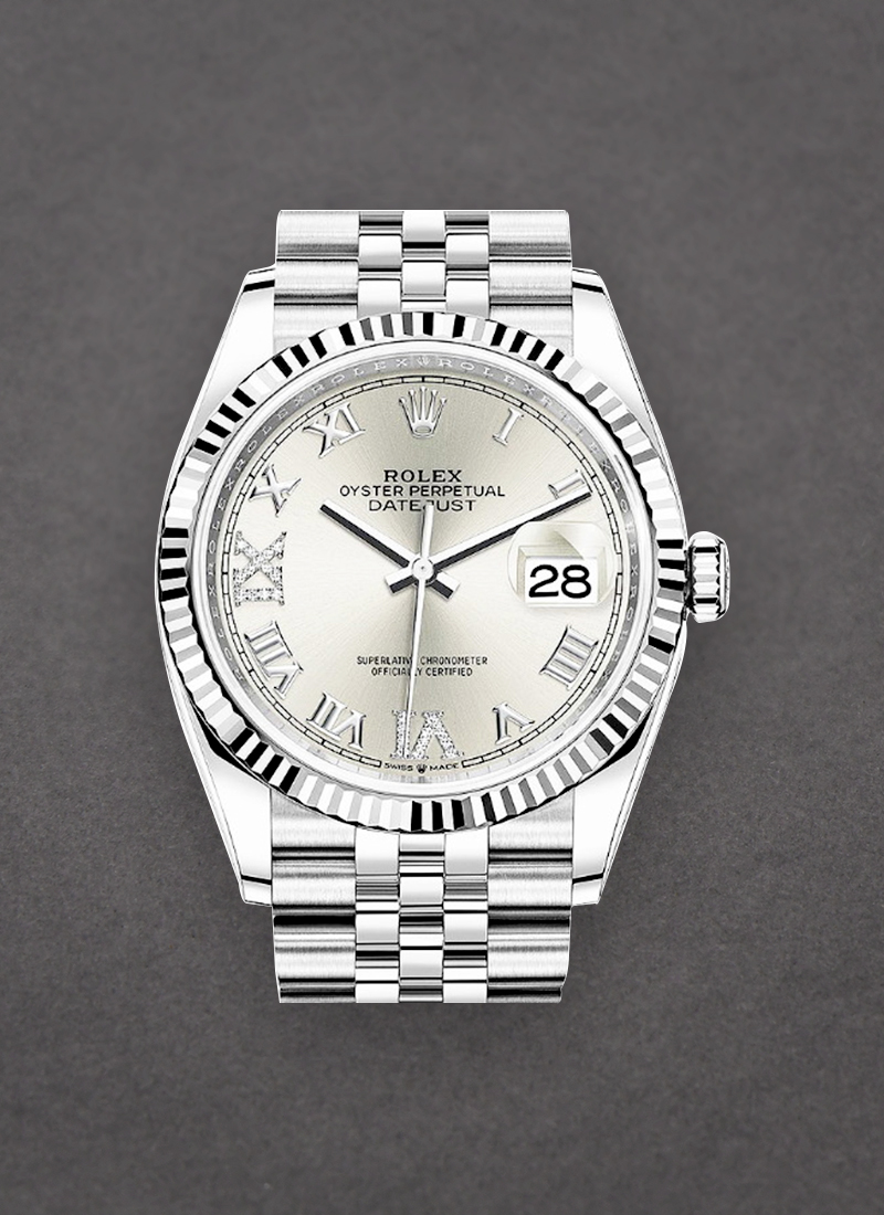 Pre-Owned Rolex Datejust 36mm in Steel with White Gold Fluted Bezel