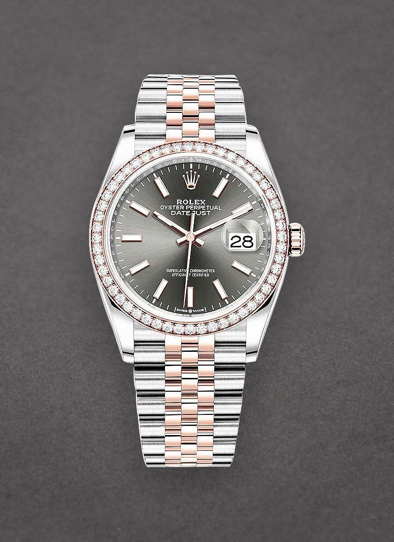 Pre-Owned Rolex Datejust 36mm in Steel with Rose Gold Diamond Bezel