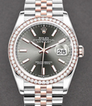 Datejust 36mm in Steel with Rose Gold Diamond Bezel on Jubilee Bracelet with Rhodium Stick Roman Dial 